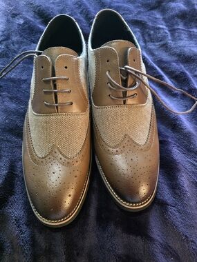 Men’s Brown Wingtip Oxford Dress Shoes Herringbone Tweed Two Tone